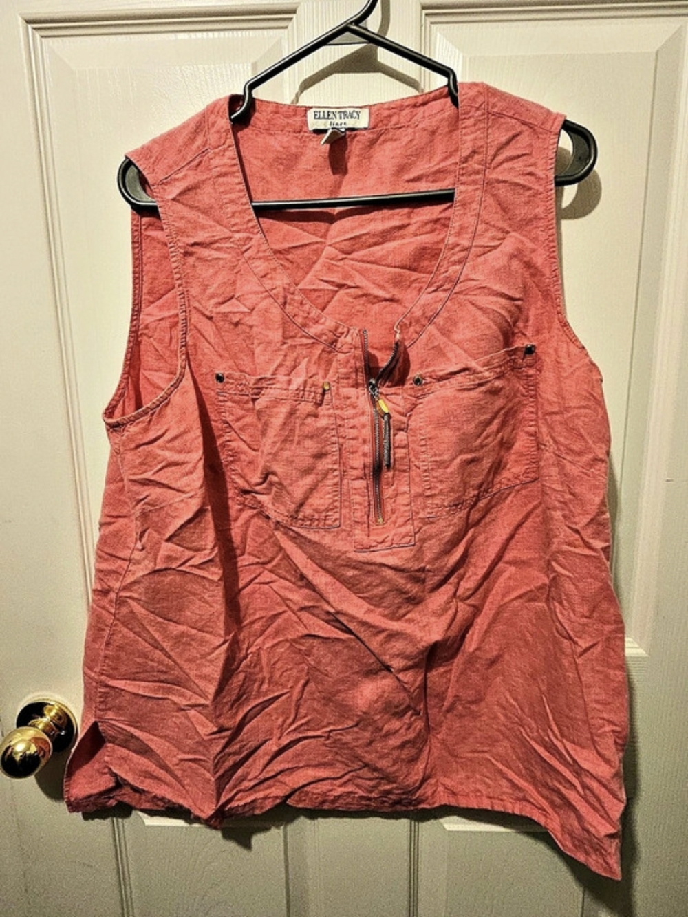 Ellen Tracy Linen Blend Half-Zip Pocket Tunic Top Pink 1x